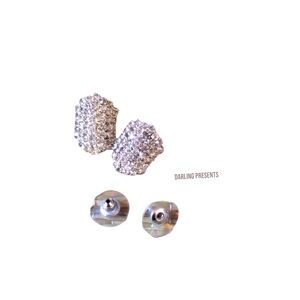 Rows Of Crystals Stud Earrings Women Color Silver